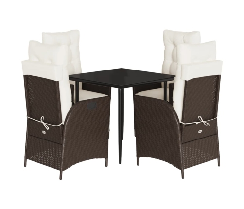 Set comedor de jardín 5 piezas y cojines ratán sintético marrón