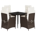 Set comedor de jardín 5 piezas y cojines ratán sintético marrón