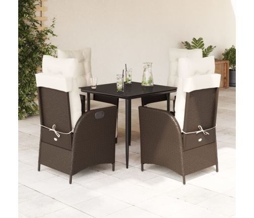 Set comedor de jardín 5 piezas y cojines ratán sintético marrón