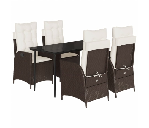 Set comedor de jardín 5 piezas y cojines ratán sintético marrón