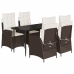 Set comedor de jardín 5 piezas y cojines ratán sintético marrón