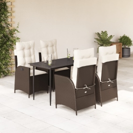 Set comedor de jardín 5 piezas y cojines ratán sintético marrón