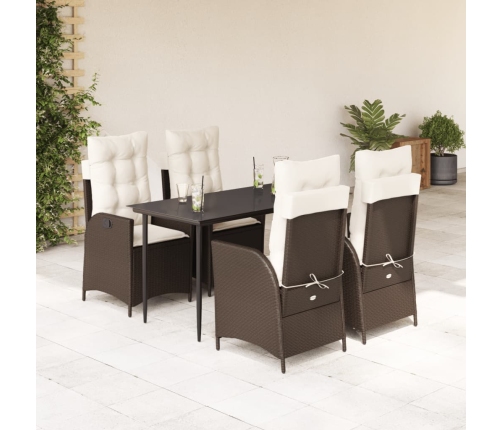 Set comedor de jardín 5 piezas y cojines ratán sintético marrón