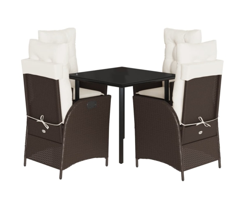 Set comedor de jardín 5 piezas y cojines ratán sintético marrón