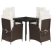 Set comedor de jardín 5 piezas y cojines ratán sintético marrón