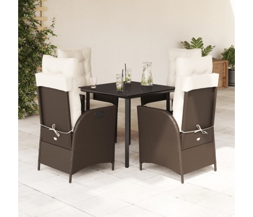 Set comedor de jardín 5 piezas y cojines ratán sintético marrón