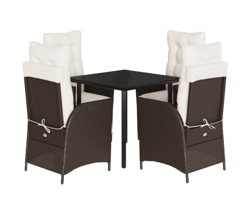Set comedor de jardín 5 piezas y cojines ratán sintético marrón
