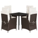 Set comedor de jardín 5 piezas y cojines ratán sintético marrón