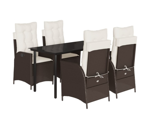 Set comedor de jardín 5 piezas y cojines ratán sintético marrón