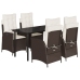 Set comedor de jardín 5 piezas y cojines ratán sintético marrón