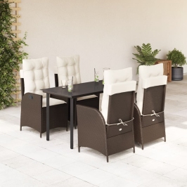 Set comedor de jardín 5 piezas y cojines ratán sintético marrón