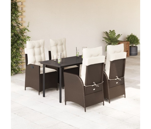 Set comedor de jardín 5 piezas y cojines ratán sintético marrón