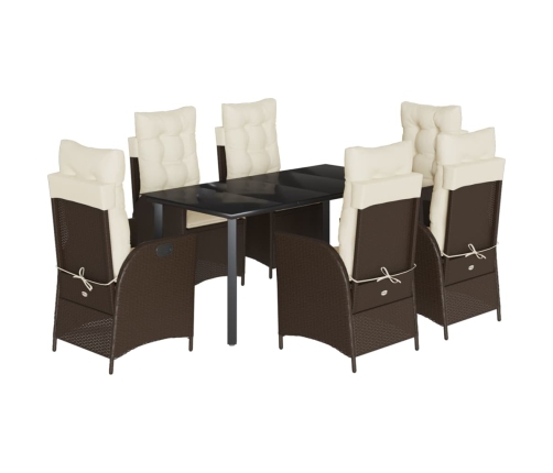 Set comedor de jardín 7 pzas con cojines ratán sintético marrón