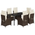 Set comedor de jardín 7 pzas con cojines ratán sintético marrón