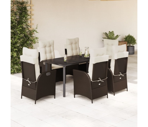 Set comedor de jardín 7 pzas con cojines ratán sintético marrón