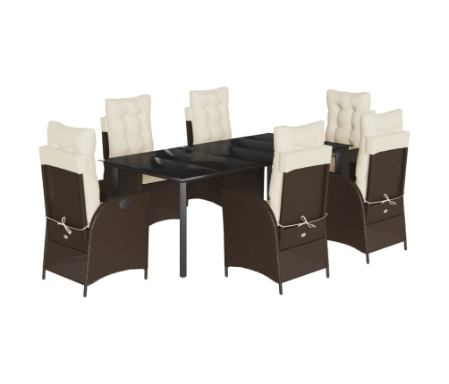 Set comedor de jardín 7 pzas con cojines ratán sintético marrón