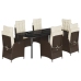 Set comedor de jardín 7 pzas con cojines ratán sintético marrón