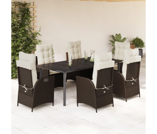 Set comedor de jardín 7 pzas con cojines ratán sintético marrón
