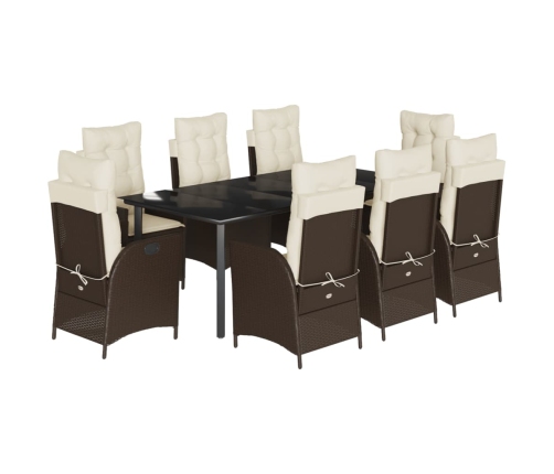 Set comedor para jardín 9 pzas y cojines ratán sintético marrón