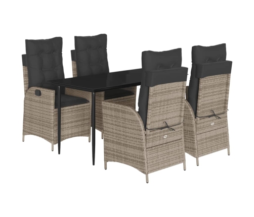 Set comedor de jardín 5 piezas con cojines ratán sintético gris