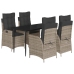 Set comedor de jardín 5 piezas con cojines ratán sintético gris