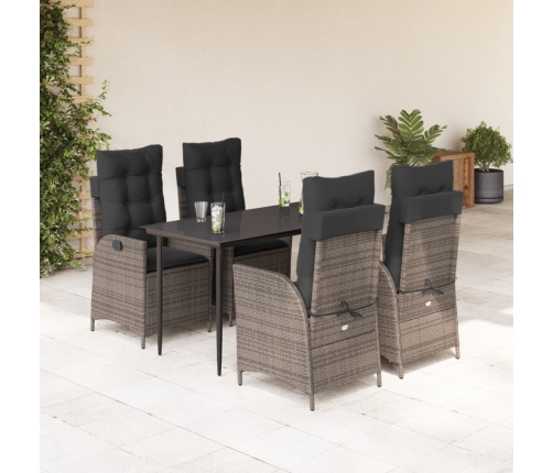 Set comedor de jardín 5 piezas con cojines ratán sintético gris