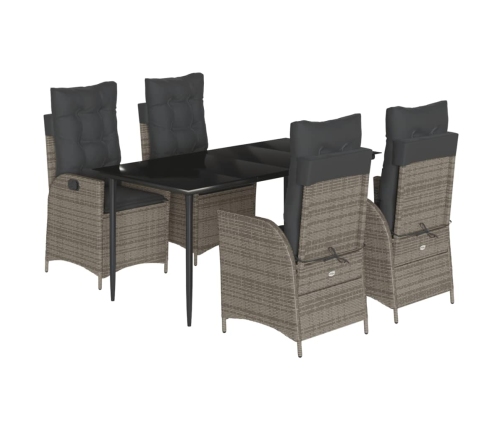 Set comedor de jardín 5 piezas con cojines ratán sintético gris