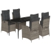 Set comedor de jardín 5 piezas con cojines ratán sintético gris