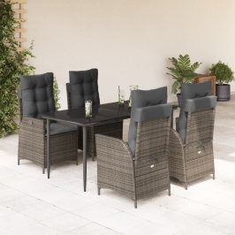 Set comedor de jardín 5 piezas con cojines ratán sintético gris
