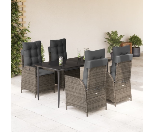 Set comedor de jardín 5 piezas con cojines ratán sintético gris