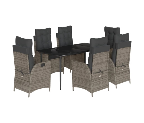 Set comedor jardín 7 pzas y cojines ratán sintético gris