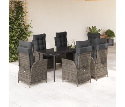 Set comedor jardín 7 pzas y cojines ratán sintético gris