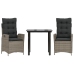 Set comedor de jardín 3 piezas con cojines ratán sintético gris