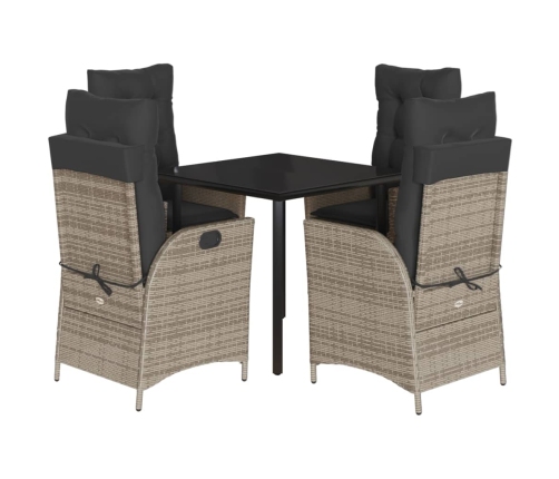 Set comedor de jardín 5 piezas con cojines ratán sintético gris