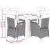 Set comedor de jardín 5 piezas con cojines ratán sintético gris