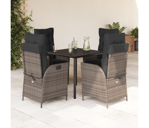 Set comedor de jardín 5 piezas con cojines ratán sintético gris