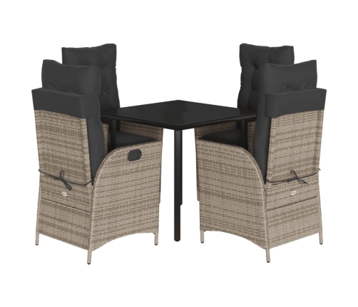 Set comedor de jardín 5 piezas con cojines ratán sintético gris