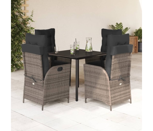 Set comedor de jardín 5 piezas con cojines ratán sintético gris