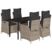 Set comedor de jardín 5 piezas con cojines ratán sintético gris
