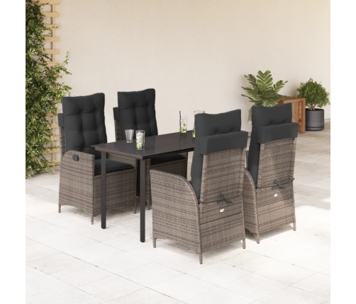 Set comedor de jardín 5 piezas con cojines ratán sintético gris