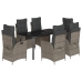 Set comedor jardín 7 pzas y cojines ratán sintético gris