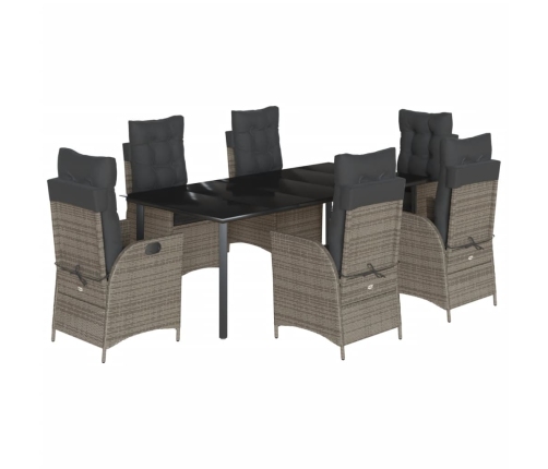 Set comedor jardín 7 pzas y cojines ratán sintético gris