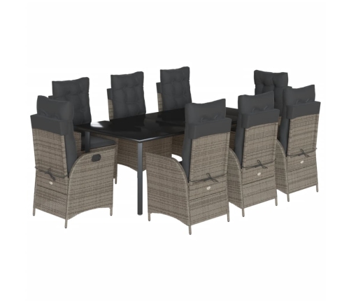 Set comedor jardín 9 pzas y cojines ratán sintético gris