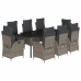 Set comedor jardín 9 pzas y cojines ratán sintético gris