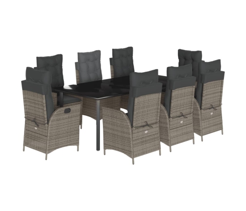 Set comedor jardín 9 pzas y cojines ratán sintético gris