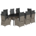 Set comedor jardín 9 pzas y cojines ratán sintético gris