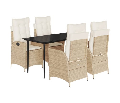 Set comedor de jardín 5 pzas con cojines ratán sintético beige