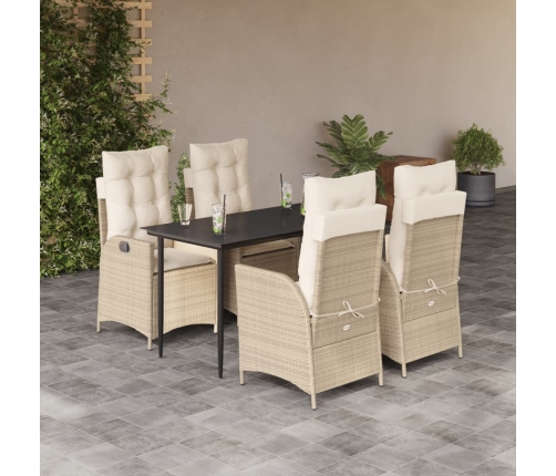 Set comedor de jardín 5 pzas con cojines ratán sintético beige