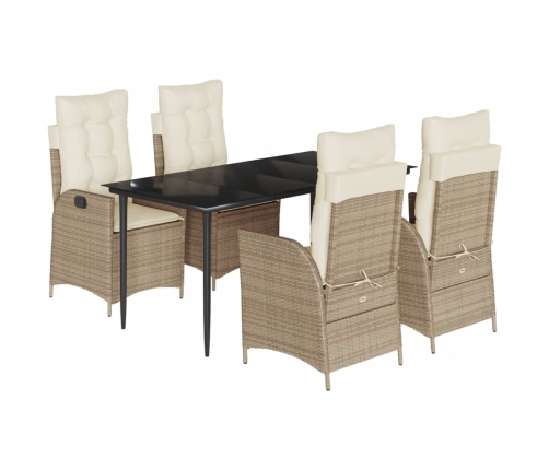 Set comedor de jardín 5 pzas con cojines ratán sintético beige
