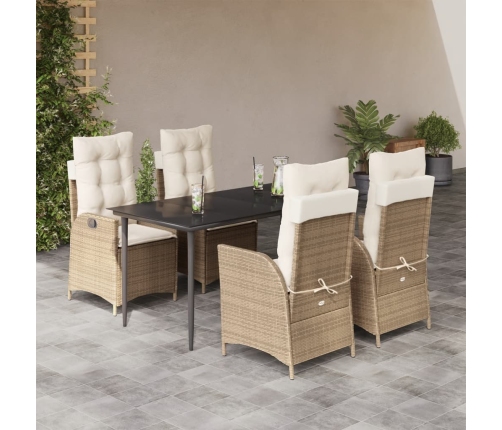 Set comedor de jardín 5 pzas con cojines ratán sintético beige